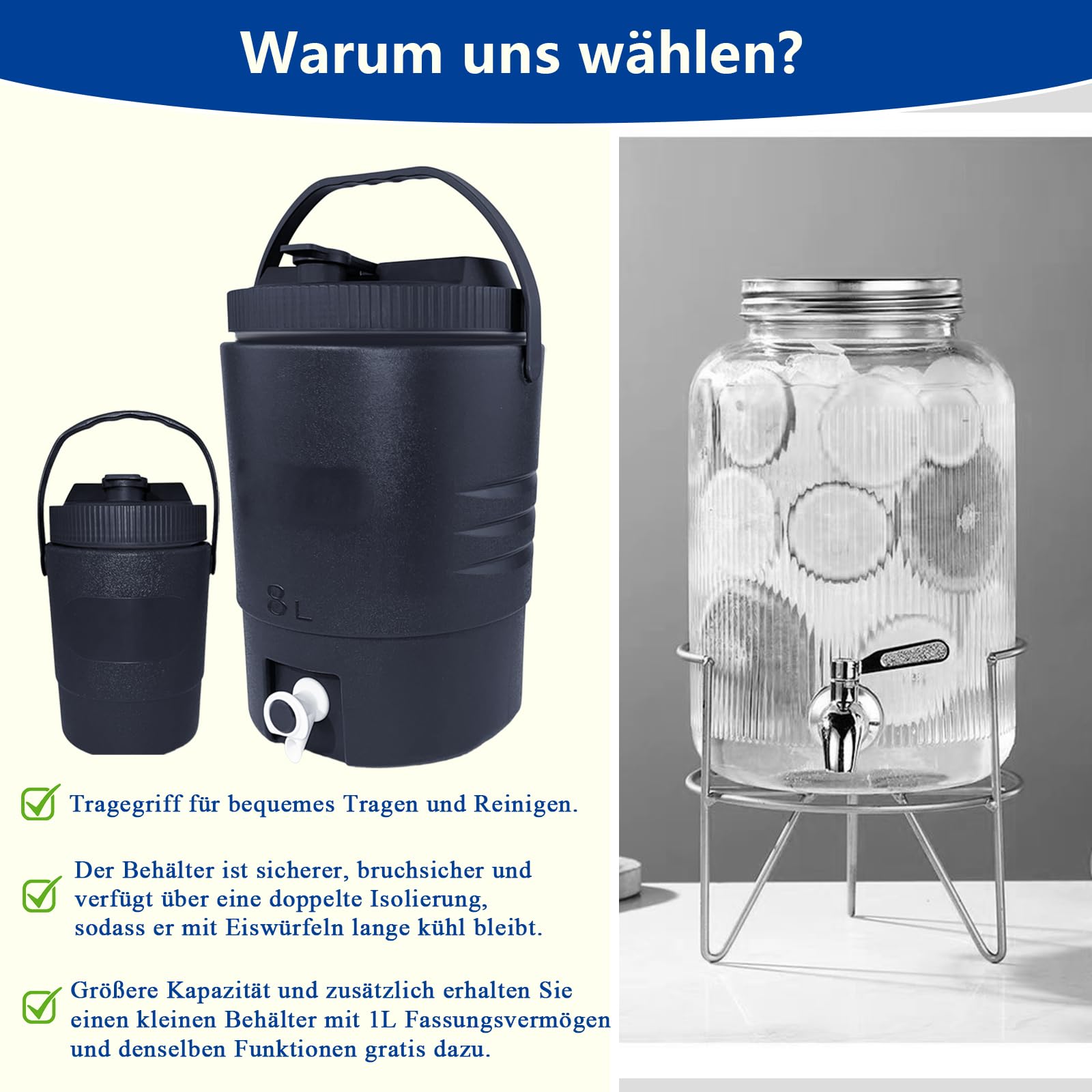 SISKEYCOOC - Dispenser di bevande isolato di alta qualità con rubinetto, dispenser per bevande fredde, thermos, dispenser per bevande calde, mantiene il blocco di ghiaccio, bevande fredde, latte, tè