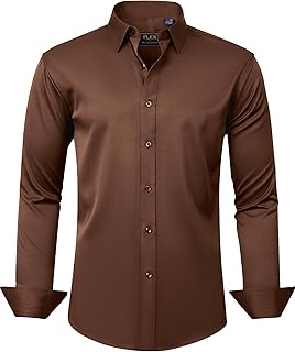 Men's Dress Shirts Solid Long Sleeve Stretch Wrinkle-Free Formal Shirt Business Casual Button Down Shirts - Buy now