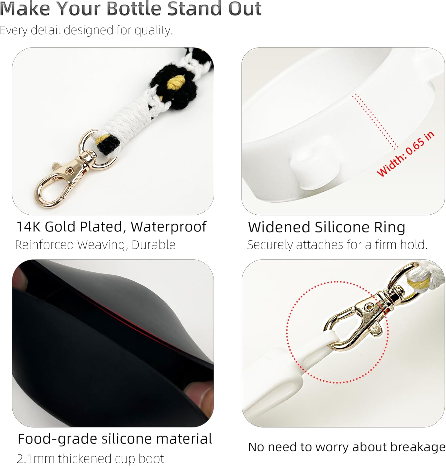 Protective Silicone Boot & Handle Strap Set with Cherry Charm Compatible with Owala Water Bottle 24 oz, 32 oz, 40 oz & Free sip, Non-Slip Cup Holder Base Owala Accessories Set for Pink Tumblers - Image 3