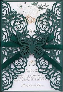 Emerald Green Wedding Invitations with Envelopes and Rsvp Cards, Blank I...