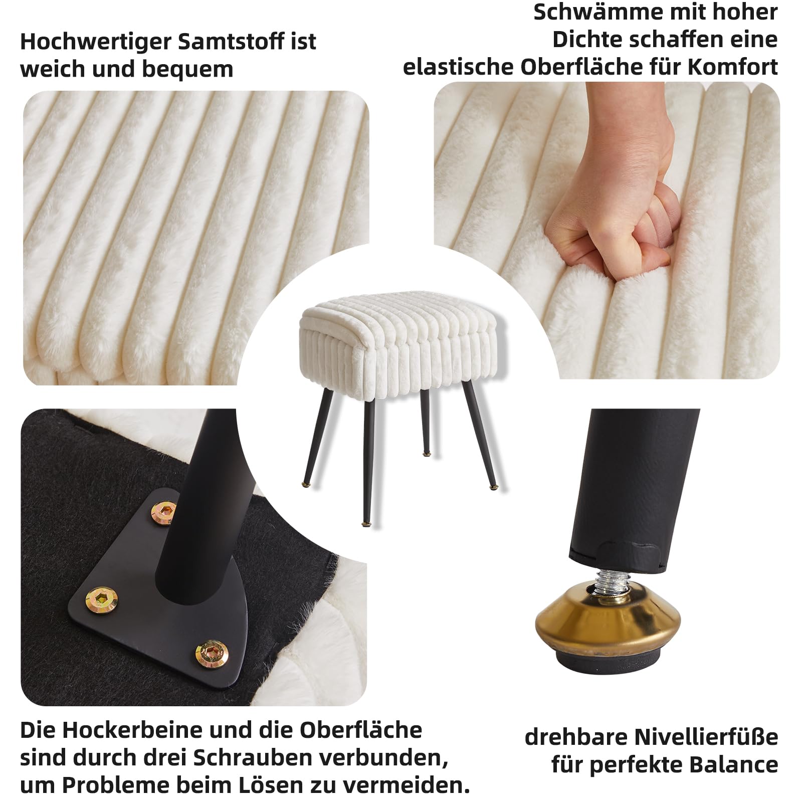 Aibiju Hocker, Stuhl für Schminktisch, Samt, rechteckiger Fußstützenhocker, Ottomane, Make-up-Hocker mit Stauraum, für Zuhause, Wohnzimmer, Umkleidekabine, Schlafzimmer, Weiß YD-MS151W