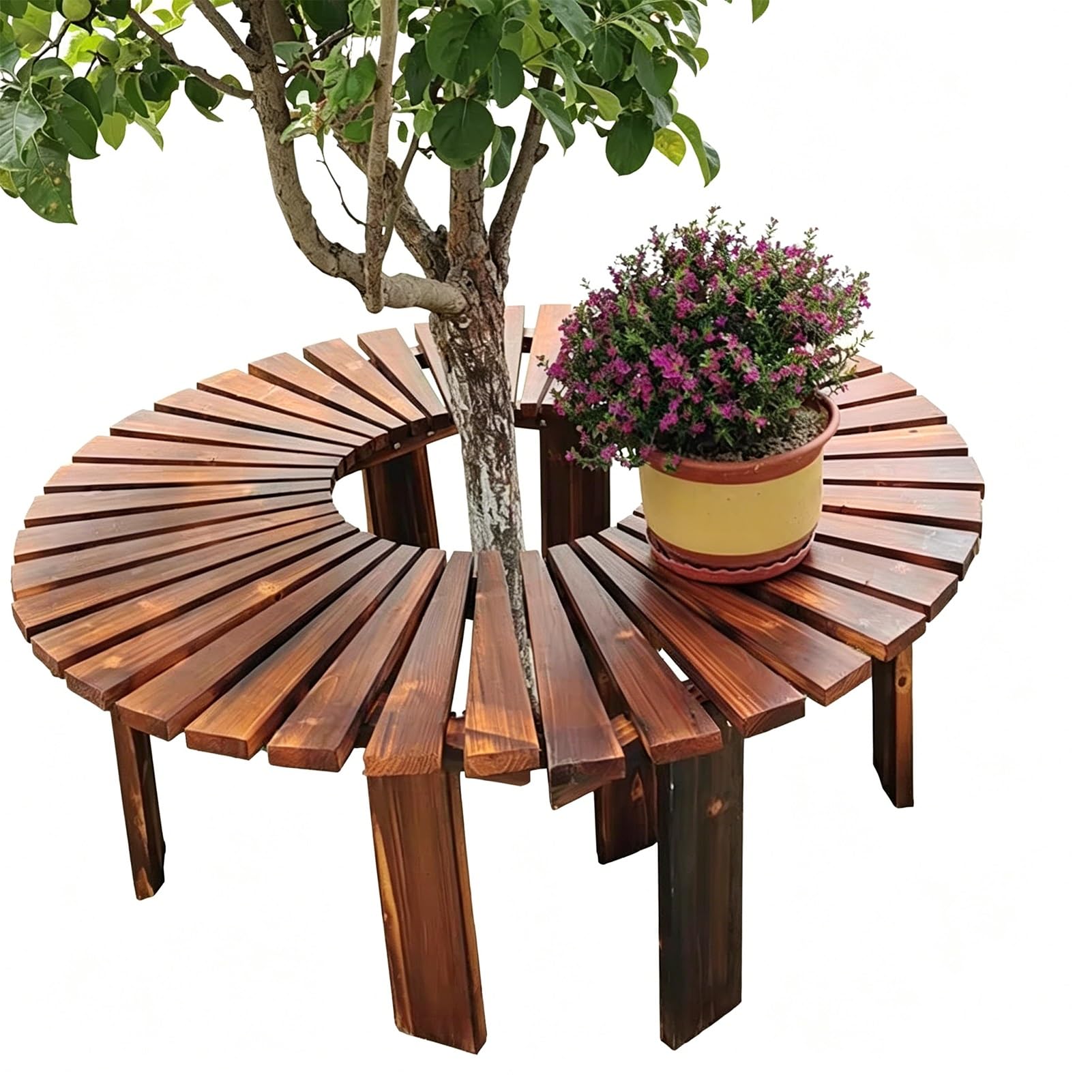 Banco de jardín semicircular de madera maciza exterior para patios redondos
