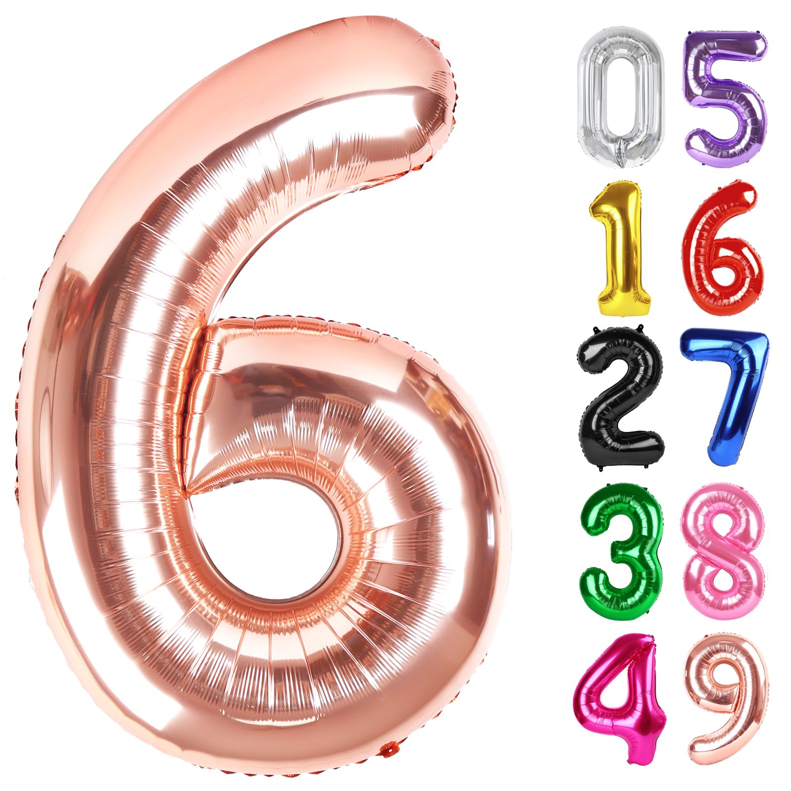 Rose Gold Number 6 Balloon 40 Inch, 6th Birthday Decorations Men Women