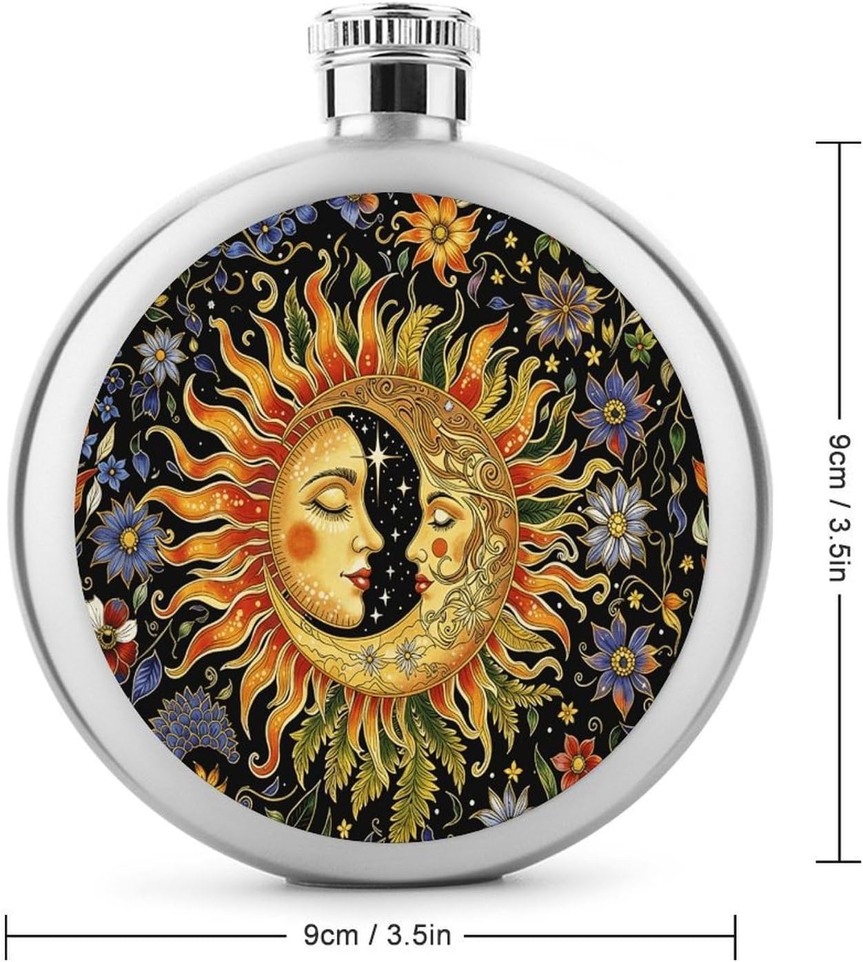 Retro Floral Sun And Moon_ Stainless Steel Flagon to 5 Oz with Screw Cap,Hip Flask for Men–Whiskey & Liquor Pocket Flask,Alcohol Flagon for Camping Drink Sports Outdoor Wine Bottle