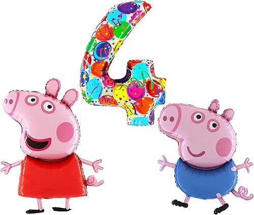 Miniatura 3 de Toyland Peppa & George Pig - Paquete de globos de aluminio  2 globos con forma de personaje de 37 pulgadas y 1 globo de números de 40 pulgadas