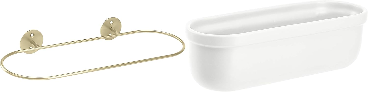 Amazon Basics Wall Planter, Oval - White/Brass