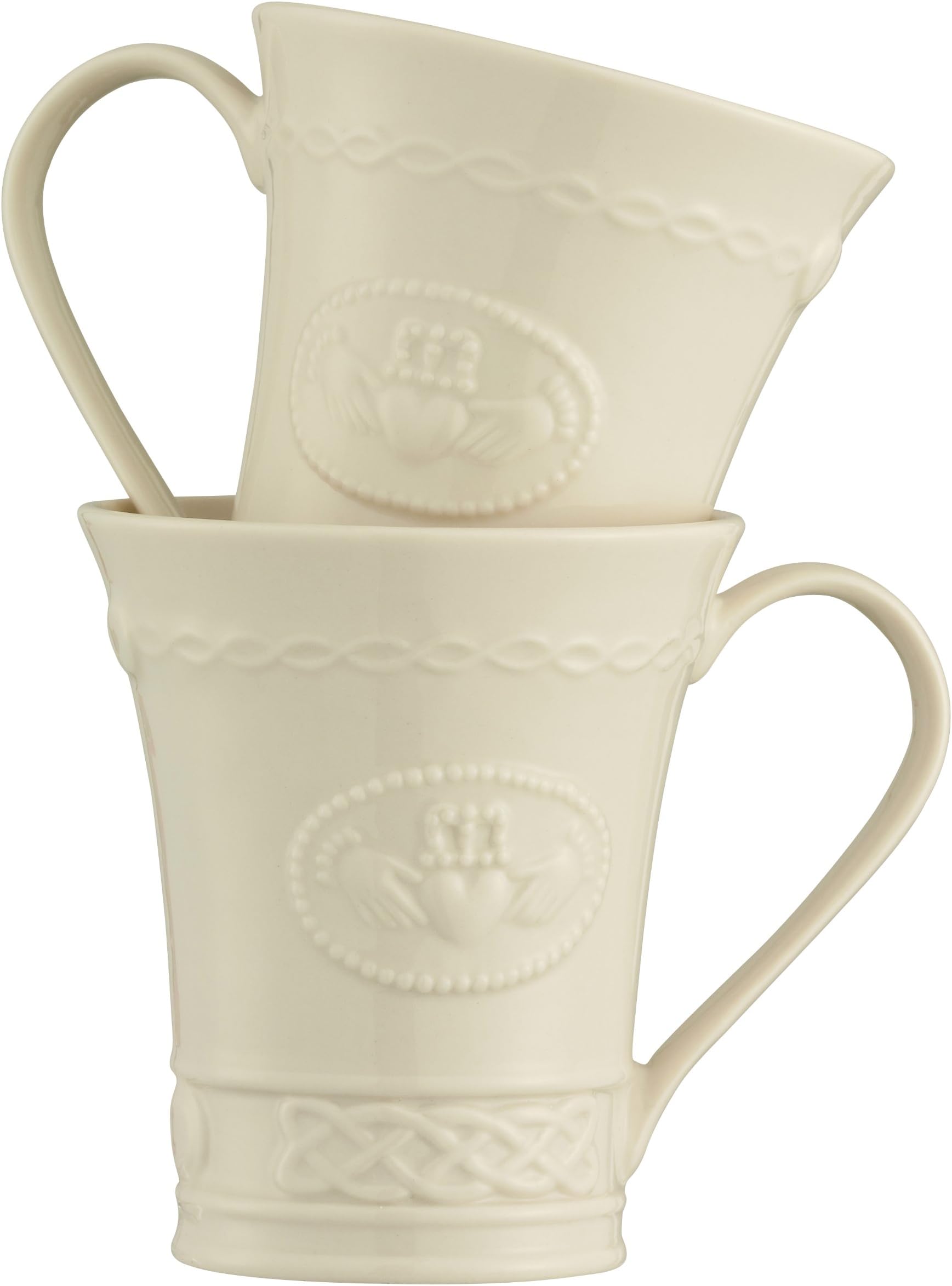 BelleekGroup Claddagh Mug, 10-Ounce, Ivory, Set of 2