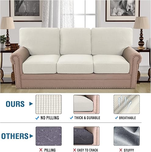 Miniatura 3 de H.VERSAILTEX Fundas de sofá de varias piezas para sofá de tres cojines, funda de asiento de alta elasticidad, tela de sarga texturizada jacquard (3