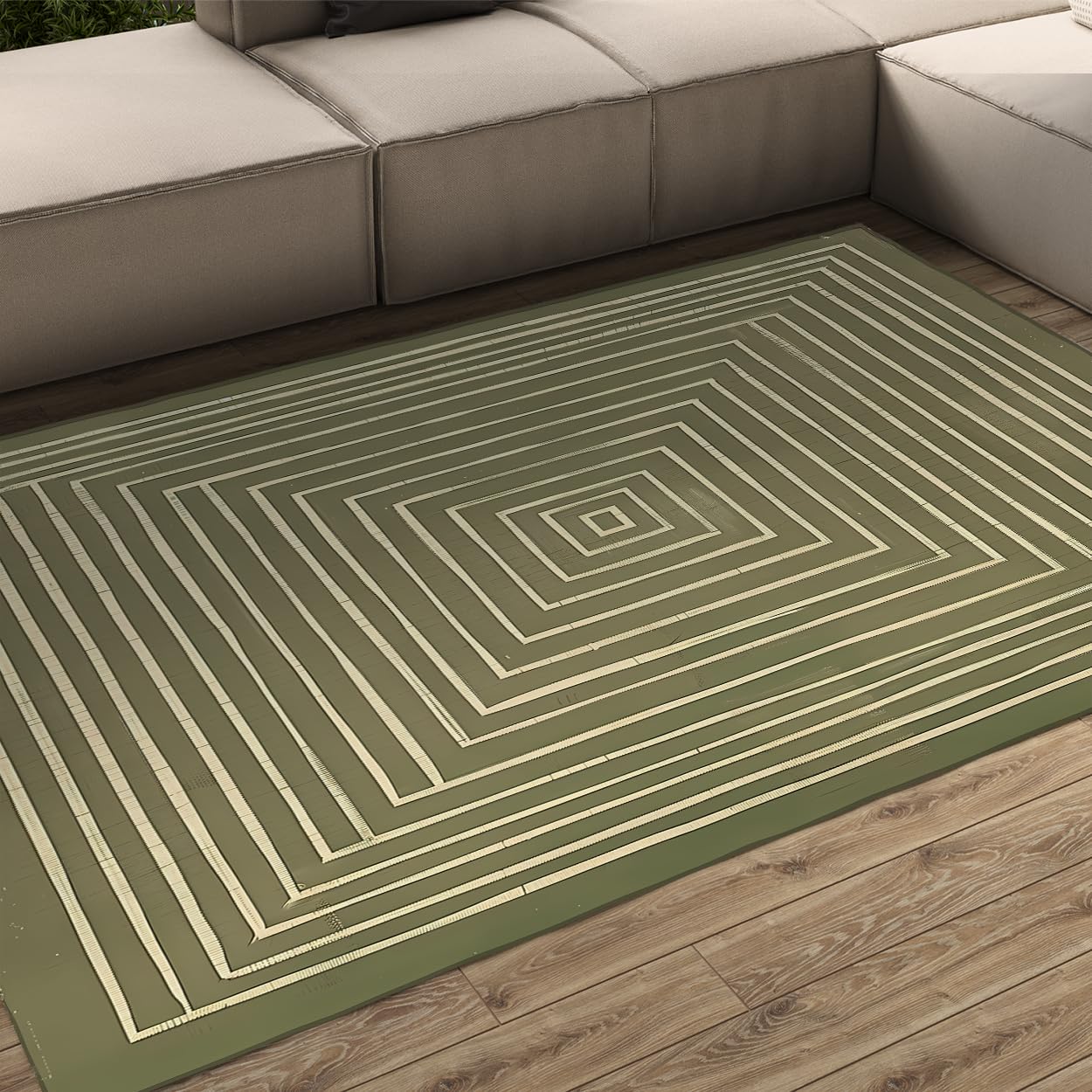 Tapis lavables 90x150 cm vert olive au design géométrique moderne Bohemi