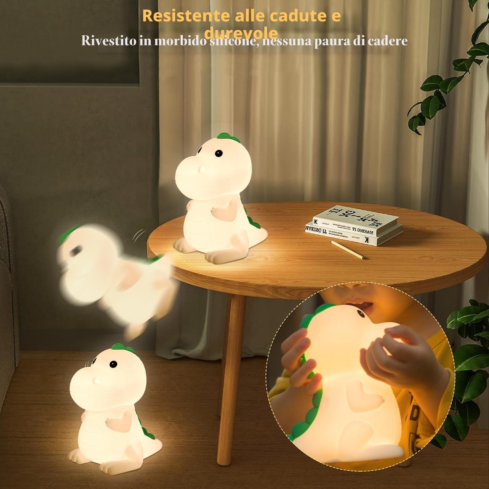 Luce Notturna Bambini Dinosaur lampada da comodino Luci della camera da letto Dormi leggero con 7 Colori Lucina Notte, luminosità regolabili, Touch Lampada Notturna Colorata per bambini