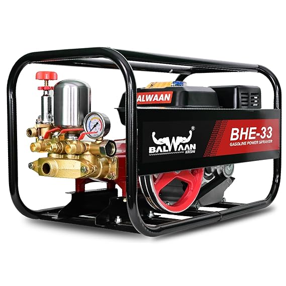 Balwaan BHE-33 Portable HTP Power sprayer for agriculture with 6.5 HP 4 Stroke Engine | Suitable for Gardening, Agriculture Use, Industrial, Car and Bike Cleaning