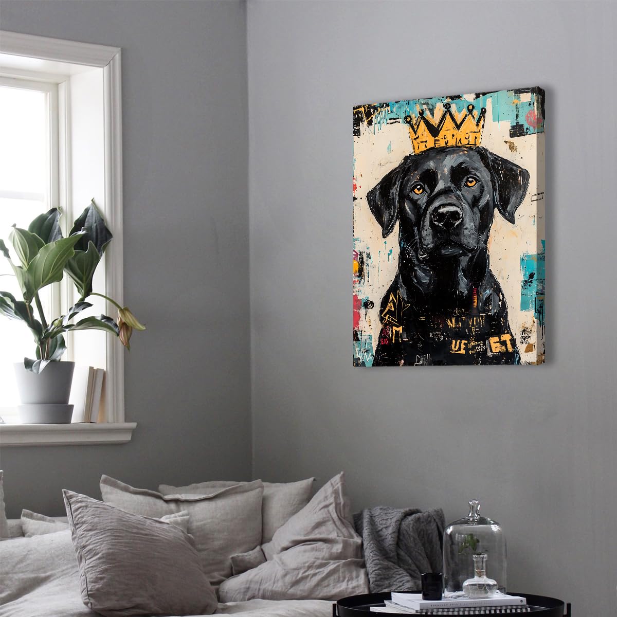 CHERHERART Labrador Graffiti Obraz Na Płótnie Dekoracja Nowoczesny Zwierzę Sztuka Abstrakcyjna Pies Zwierzęta Sztuka Ścienna Do Salonu Sypialni Biura 40 x 50 cm Wewnętrzna Rama
