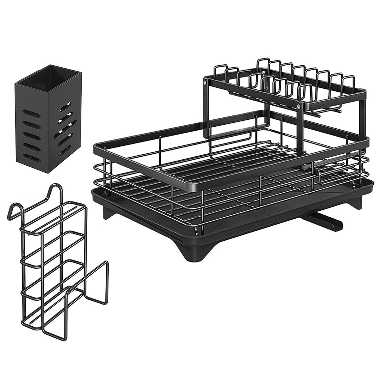 Escurridor de platos de 2 niveles para evitar charcos con portavasos resistente