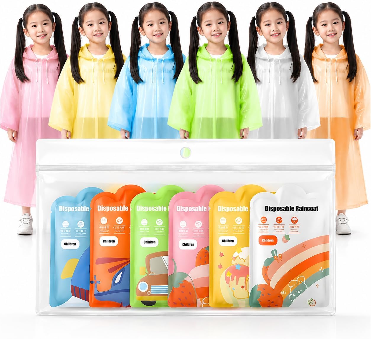Disposable Raincoat 7 Packs – 7 Colors, Ultra-Compact Waterproof Ponchos with Windproof Hood & Elastic Cuffs