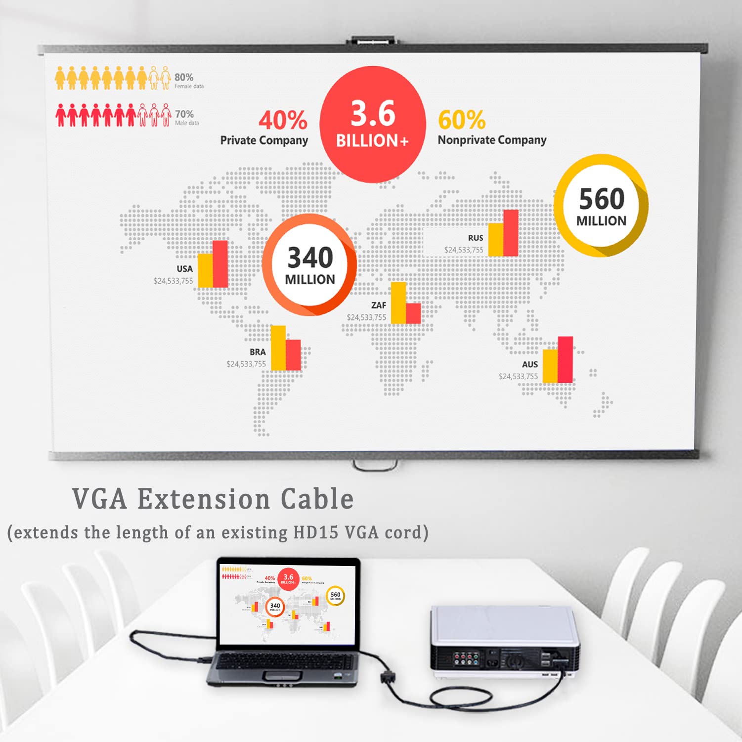 Cavo VGA per il proiettore del monitor del computer (1, 6.6FT)