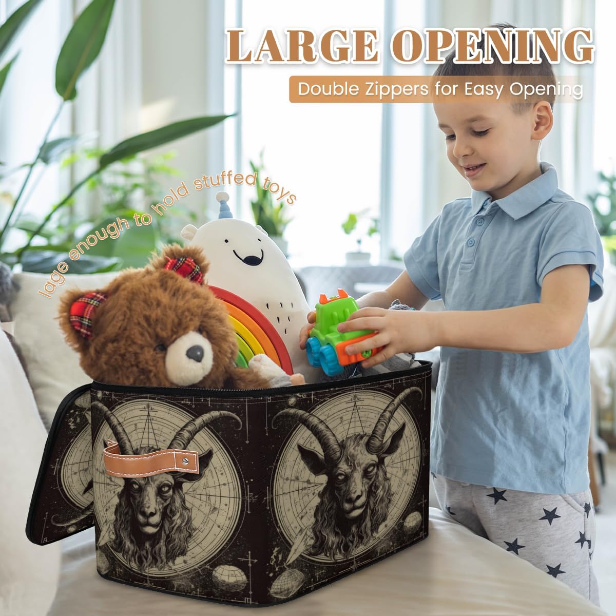 Storage Bin Set of 2 Evil Sheep Storage Basket with Zipper Lid & Handle Foldable Closet Shelf 2 Pack Cloth Organizer Basket Cube Bins Clothes Organizer for Bedroom, Nursery