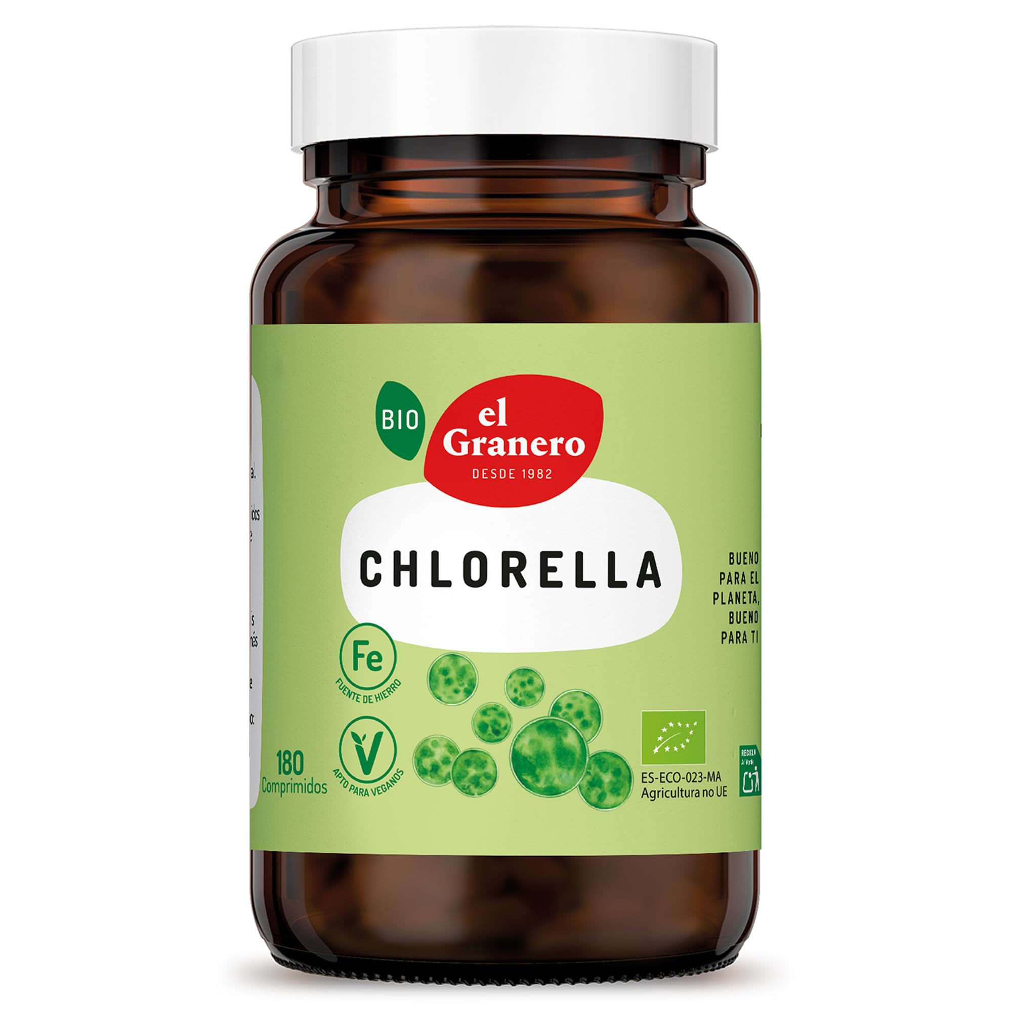 El Granero Integral - Complemento Alimenticio - Chlorella Bio - 180 Comprimidos - A Base de Polvo de Alga Chlorella Ecológica - Efecto Depurativo del Organismo - Rico en Aminoácidos Esenciales