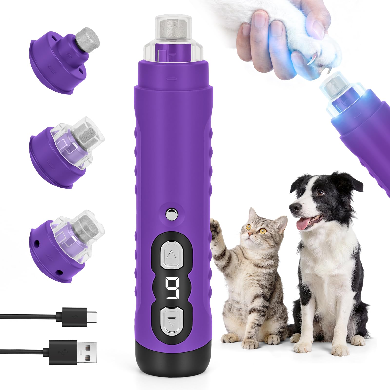 Best Dog Nail Grinder 2026 New 9-Speed Professional Quiet Painless Electric Drill Trimmers for Large Medium Dogs with Quick Sensor Guard, 2 LED Lights, 2000mAh USB Rechargeable