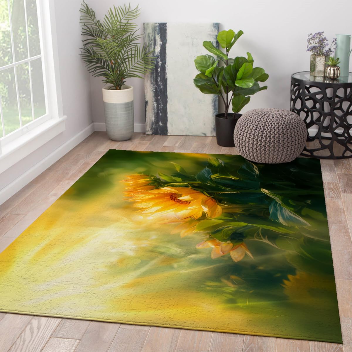 Dywany Nowoczesne Boho Kwiatowy Abstrakcyjny Żółty Zielony Zmywalny Dywan Miękkie Krótkie Włosy Antypoślizgowe Dywany Przedpokój Wejście Kuchnia Sypialnia 140x200