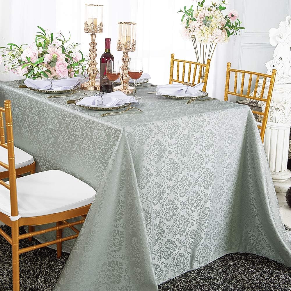 72 Inch x 120 Inch Rectangular Marquis Jacquard Damask Polyester Tablecloths Table Cover Linens for Restaurant Kitchen Dining Wedding Party Banquet Events - White