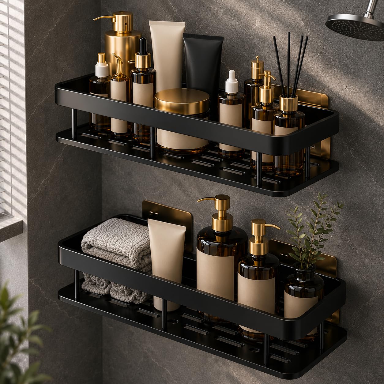 Bathroom Shelf Without Drill for Wall – Self Adhesive Shower Caddy, Wall Mounted Bathroom Organizer Rack, Heavy Duty Storage Shelf for Shampoo, Soap & Toiletries, Rustproof Black-image-16