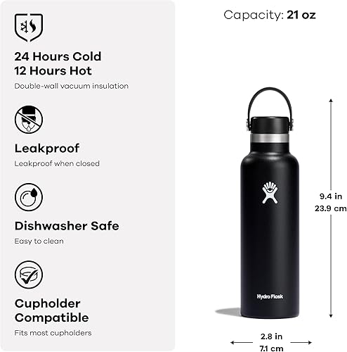 Miniatura 8 de HYDRO FLASK - Botella de agua de acero inoxidable con aislamiento térmico antiderrame, a prueba de fugas 21 onzas, color naranja (Sandpiper)