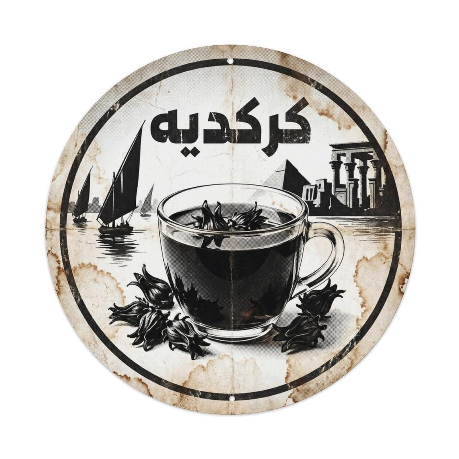 Tea Beverage Egypt Brew Station Vintage Monochrome Metal Tin Sign