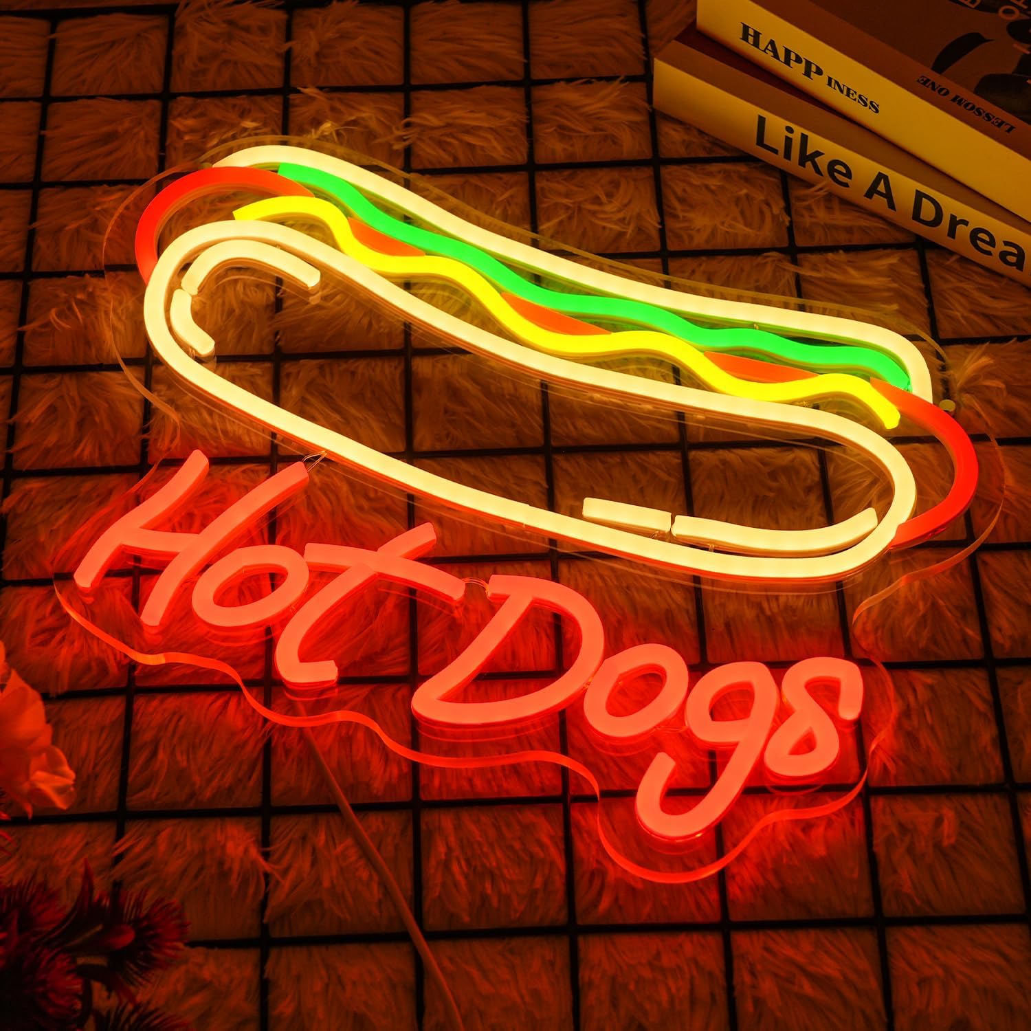 Hot Dog Neon Sign for Wall Decor Dimmable Neon Lights for Hot Dog Shop Decor Business Food LED Neon Signs for Fast Food Shops, Restaurant, Bar, Kitchen,Christmas Birthday Party