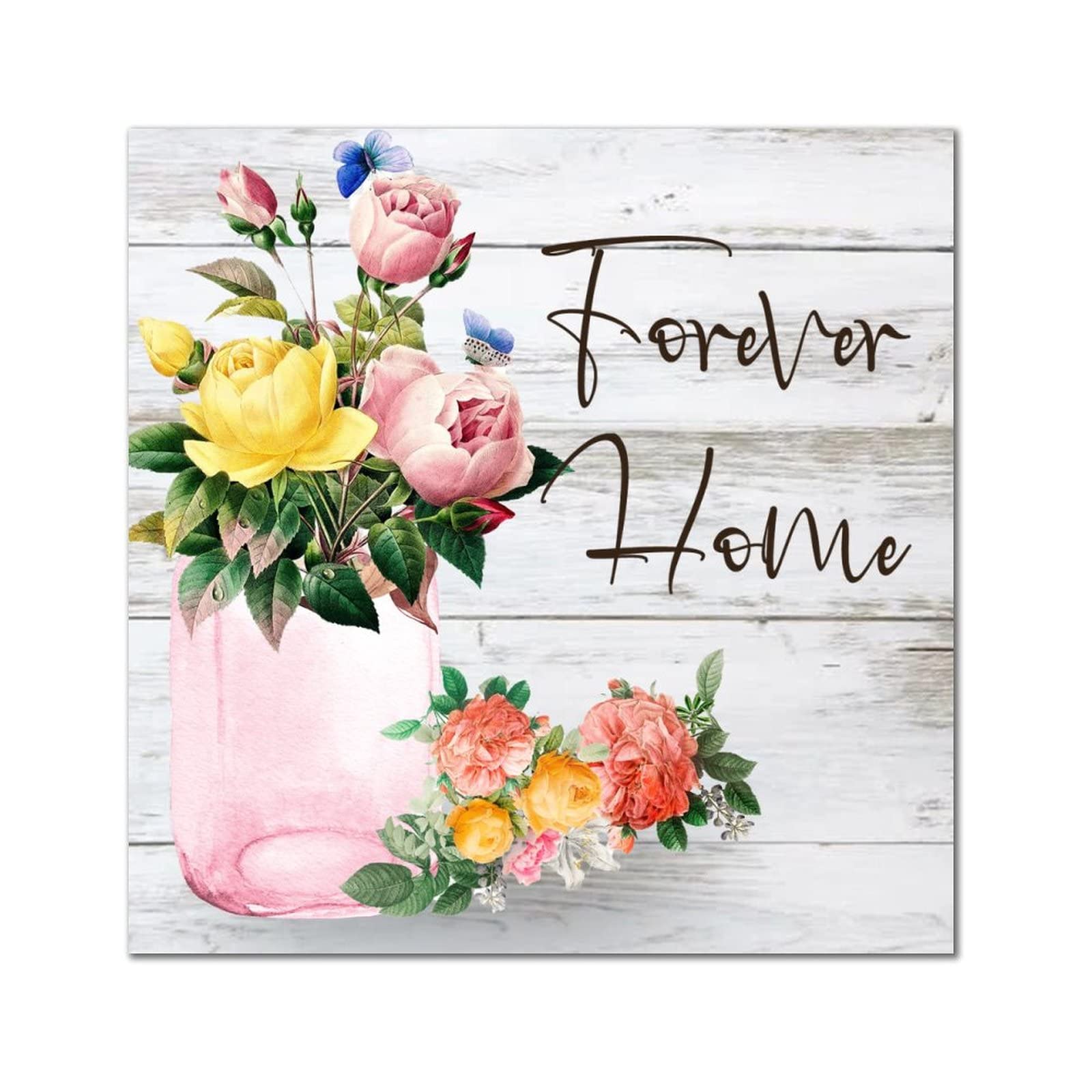 Plaque murale vintage en bois motif floral finitions premium 40cm