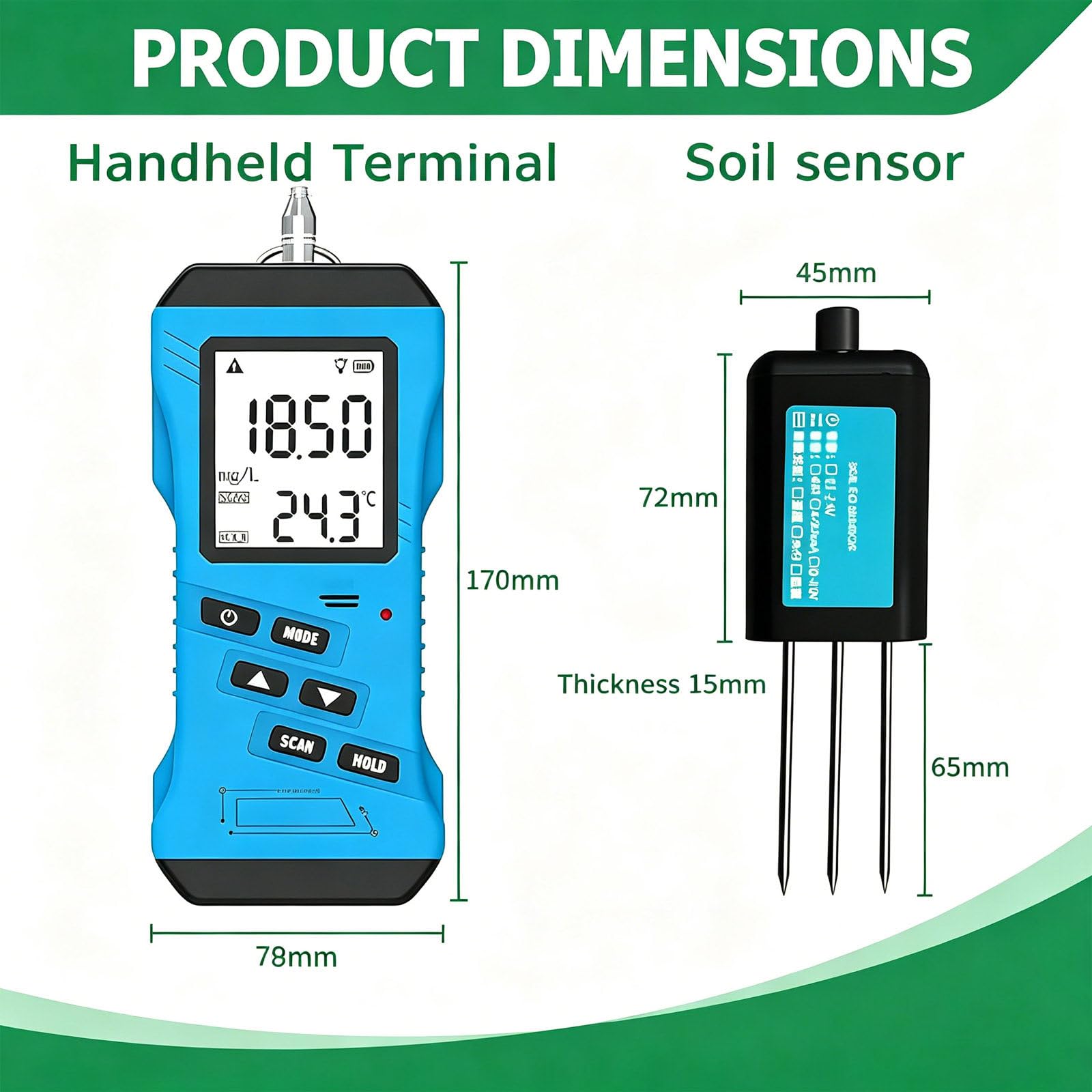 Medidor Digital de Humedad del Suelo 7 en 1: Medidor de Ph, Humedad del Suelo y Temperatura, con Pantalla LCD Retroiluminada. Medidor de Suelo para Jardín, Césped, Cuidado de Plantas