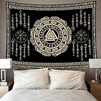 Vista 2 de F-FUN SOUL - Tapiz nórdico de vikings, tamaño grande 152 cm x 102 cm de franela suave, tapiz valknut vikingo con runas celtas, estética mitológica