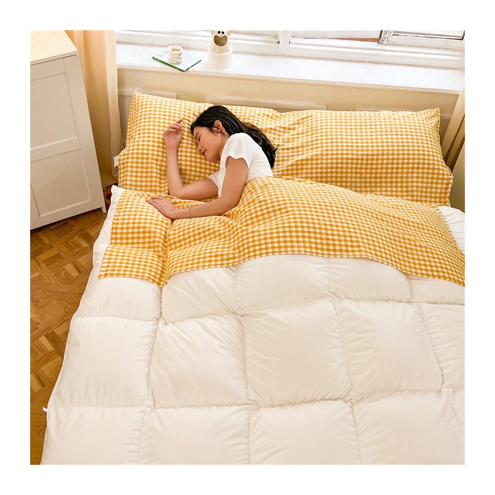 GBHMJU Sleeping Bag Liner Washed Cotton Adult Sleep Sack Gingham Travel Sheets for Hotel Travel Sleep Sack, Camping Sleeping Bag Liners for Cold Weather(Yellow,180x210cm-70x82)