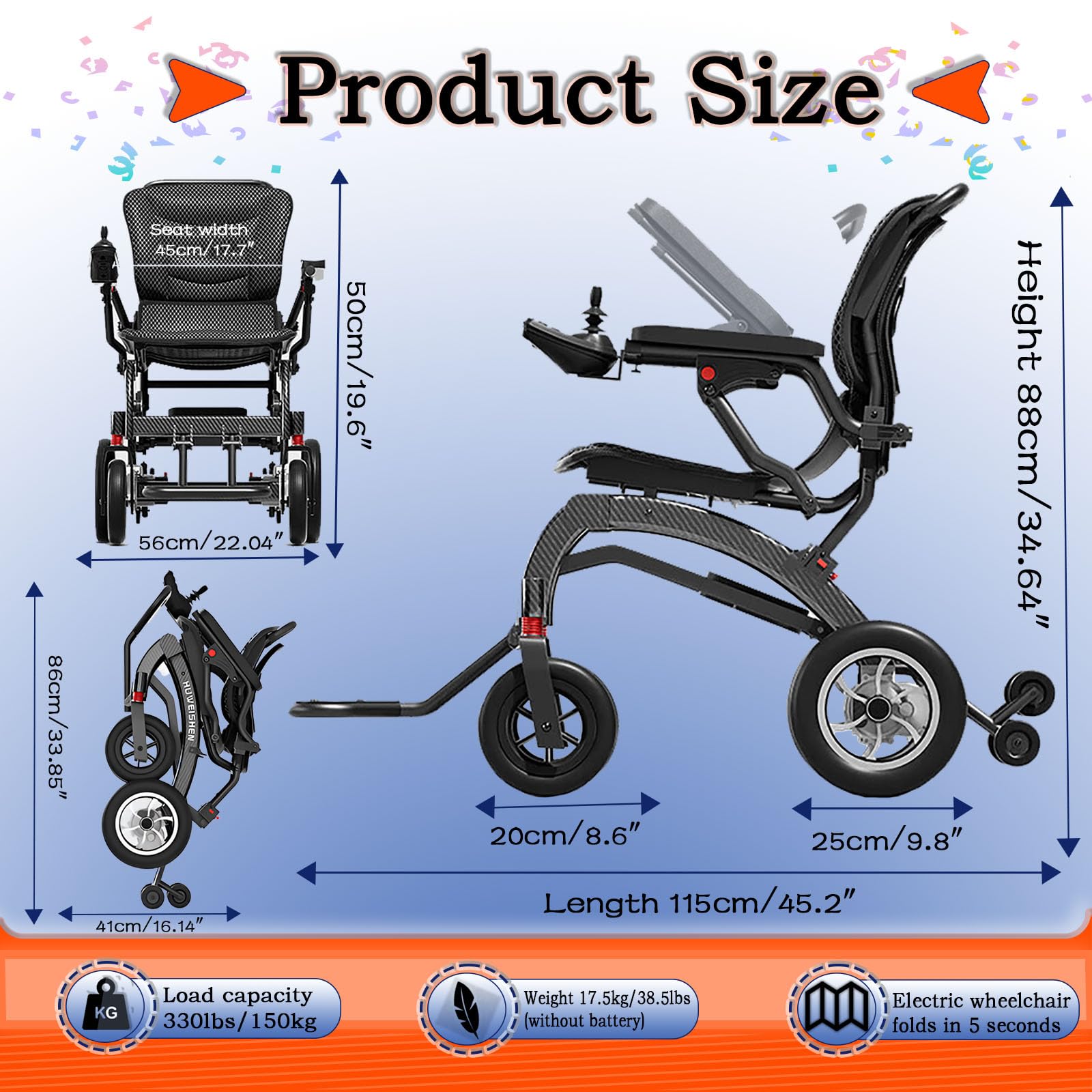 Wózek inwalidzki terenowy, lekki, składany, elektryczny wózek inwalidzki dla dorosłych lub Sen, zmotoryzowany ergonomiczny wózek inwalidzki 15,6 kg, nośność 150 kg, napędzane skutery mobilne,