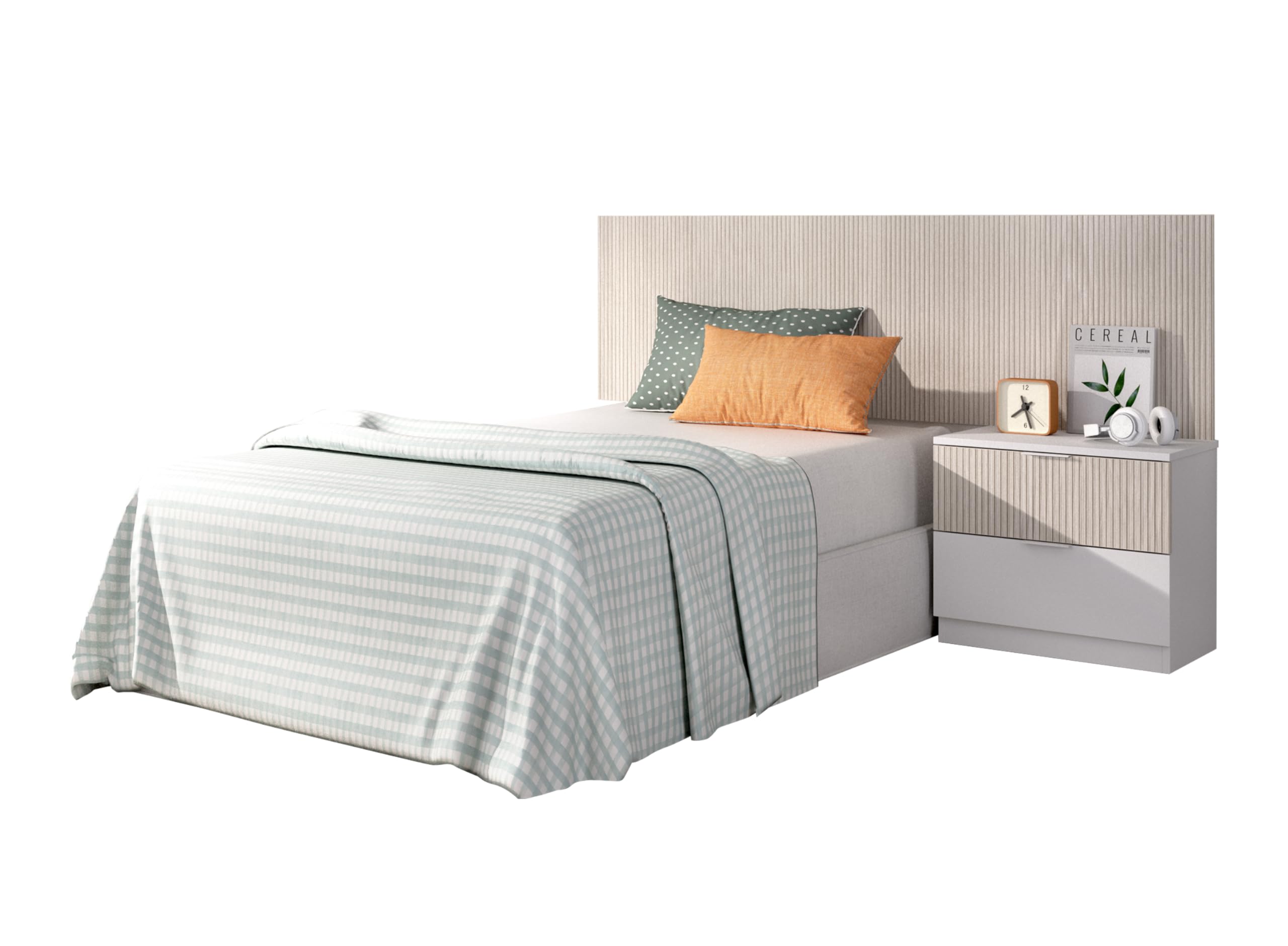 DEKIT GRUPO RIMOBEL LION - Cabecero con mesita para cama individual - BLANCO / ALISTONADO - 100 x 158 x 34