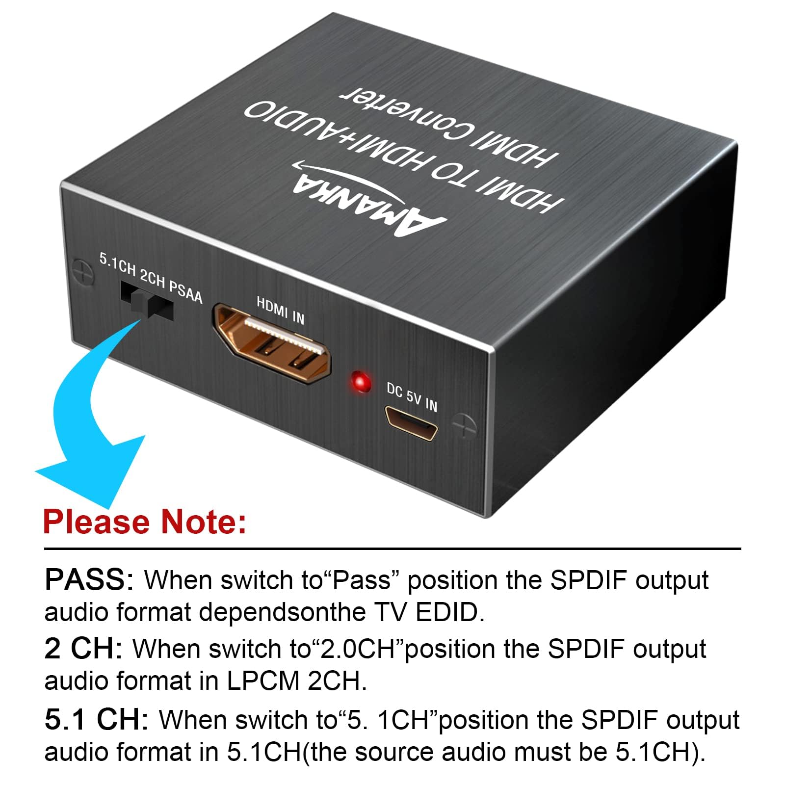 AMANKA HDMI Audio Extractor 4Kx2K, Convertisseur HDMI Optique HDMI pour Xbox PS4 Blu-Ray 3D Aluminum