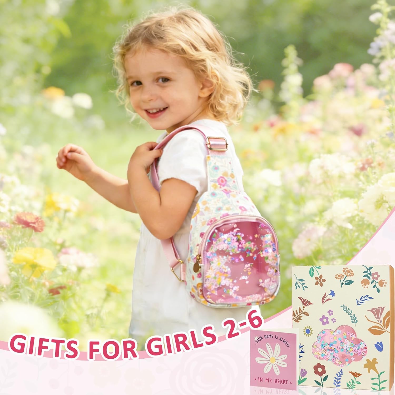 COSHAYSOO Little Girls Floral Purse Cute Sling Crossbody Bag for Toddler Preschool Kids Girls 2 3 4 5 6 Year Old Graduation Birthday Flower Girl Gifts Fashion Spring Summer Essentials Pink Accessories image 2