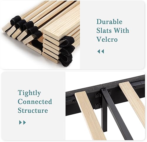 Miniatura 8 de HOOMIC Base de cama Queen con cabecera ajustable de diamante  marco de cama tapizado de tela  base de colchón  listones de madera  no necesita
