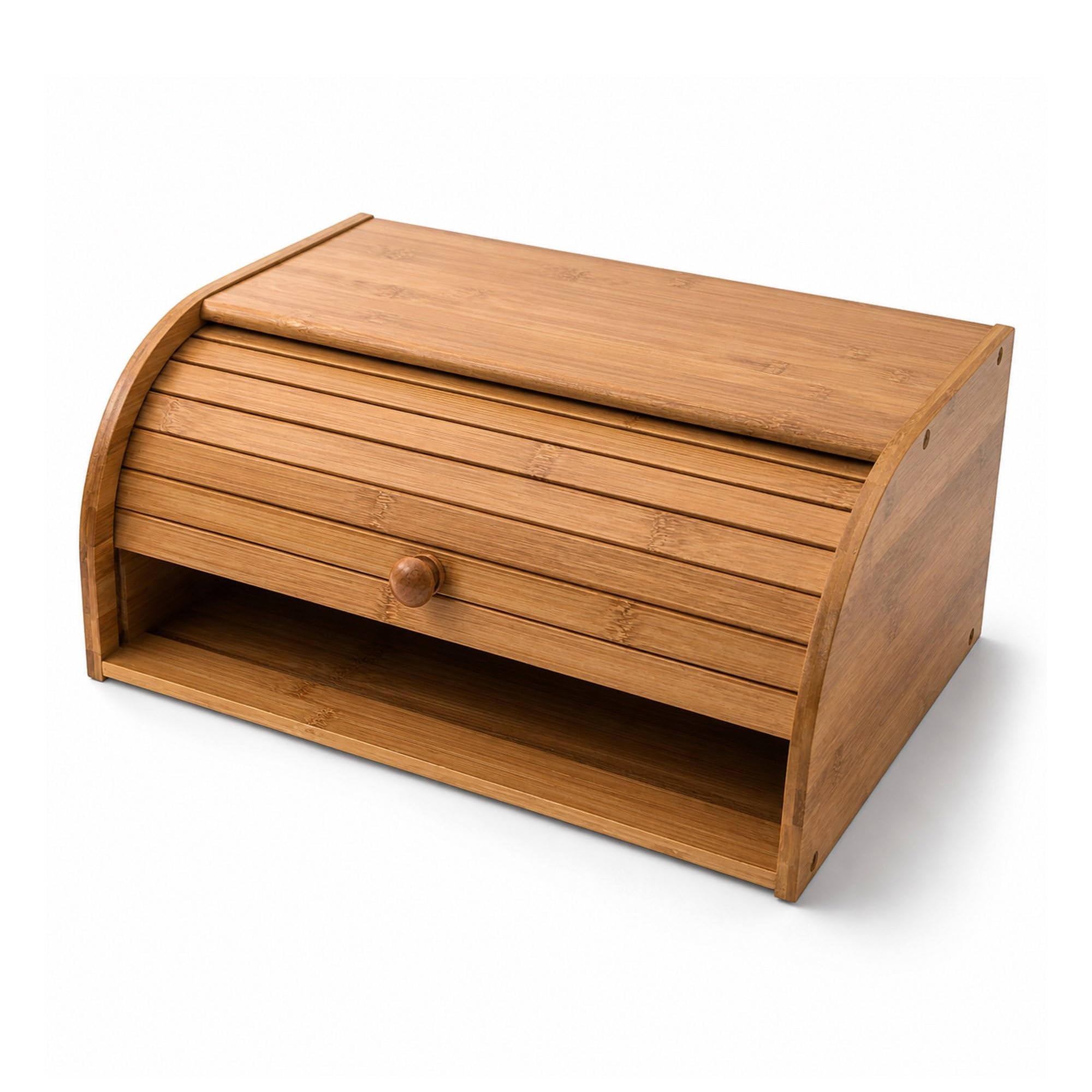 Oypla Multi-Colour Single Layer Roll Top Bamboo Wooden Bread Bin Kitchen Storage