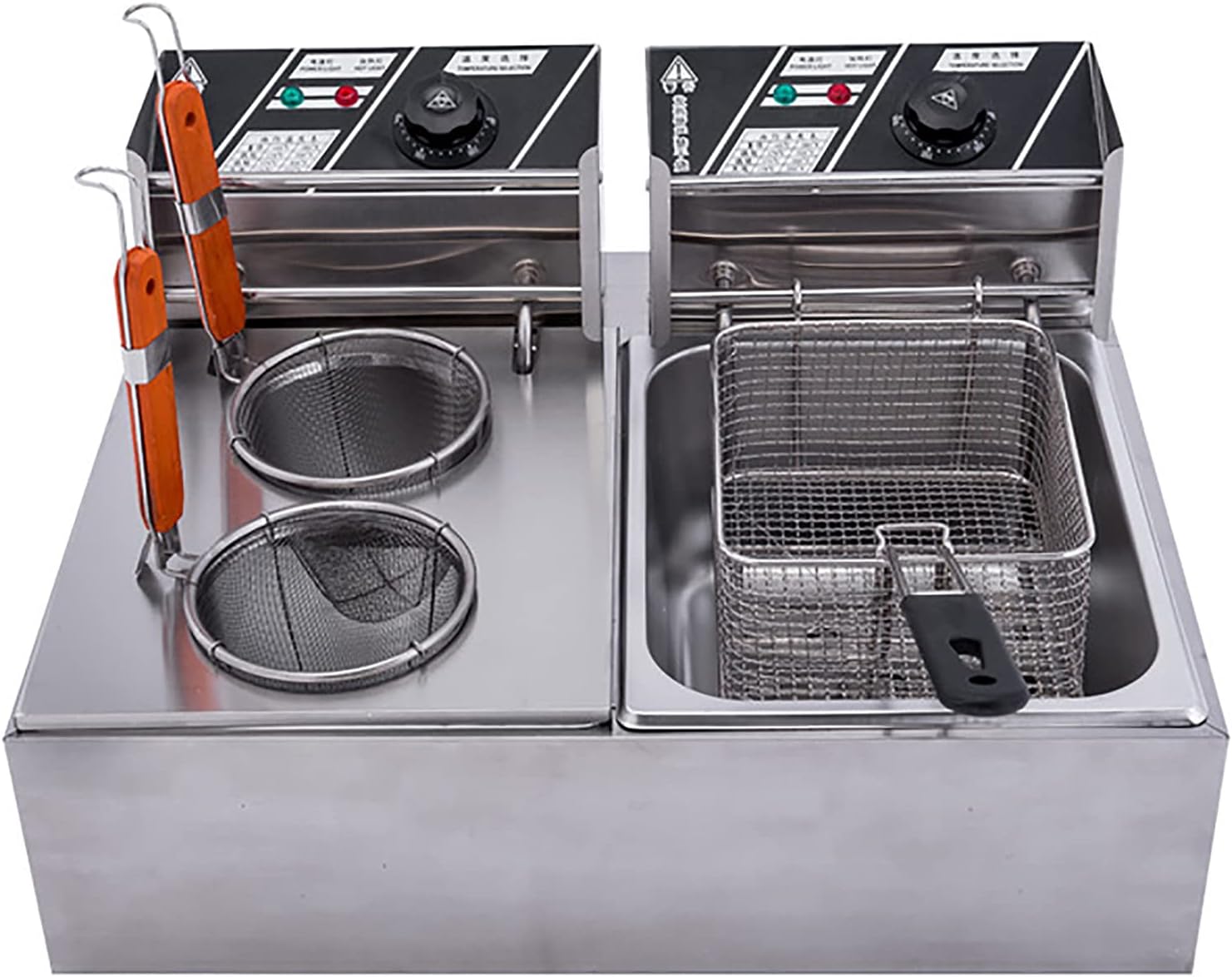 12L Commercial Deep Fryer & Noodle Cooker Machine 2500W Electric Deep Fat Fryer Pot Stainless Steel Adjustable Temperature Control with Removable Basket for Restaurant, Beverage Shop