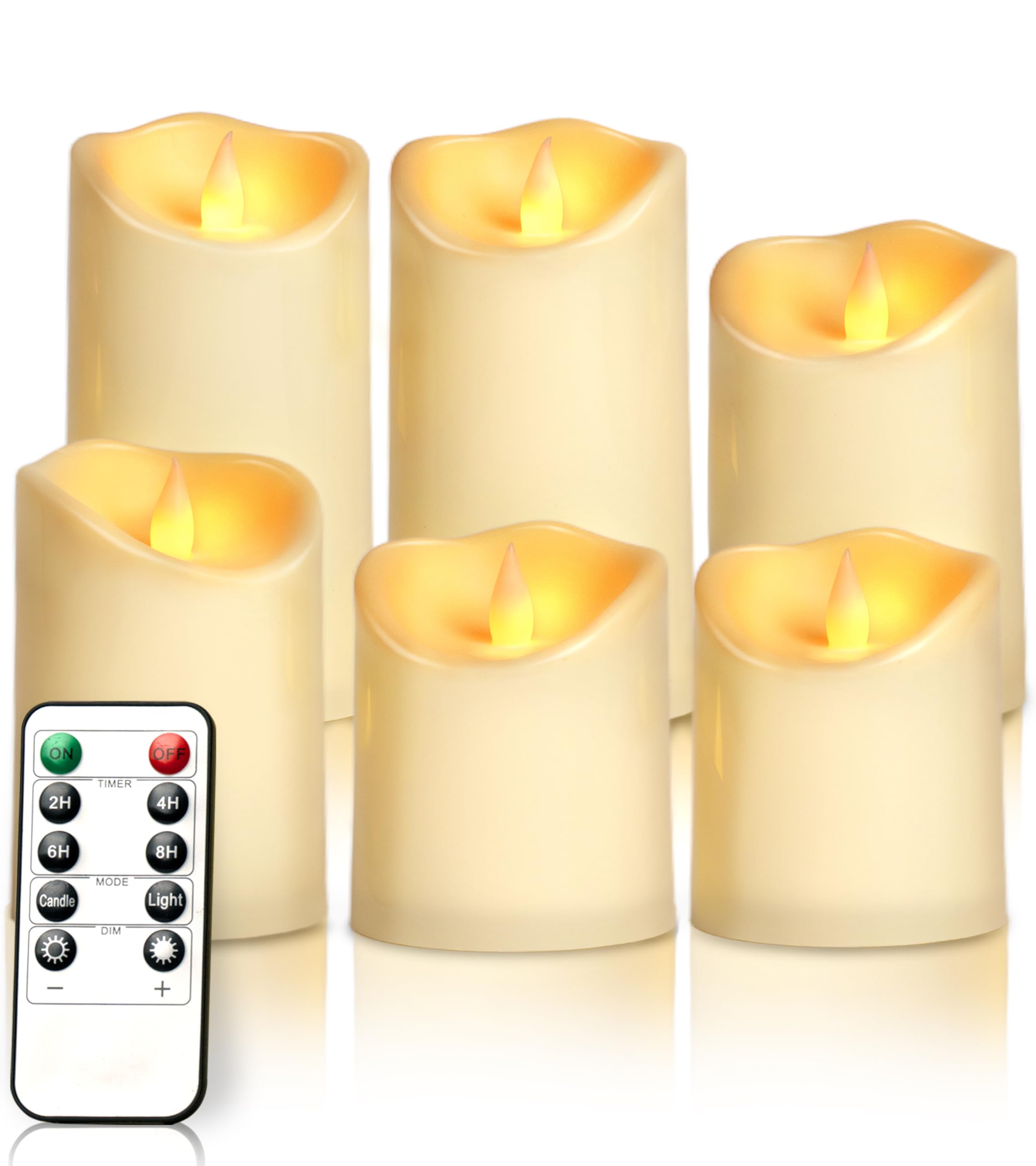 Bayglow LED Flameless Candles - 4" 5" 6"x3" Set of 6 Timer Remote Control Electric Fake Battery Operated Waterproof Pillar Flickering Plastic LED Outdoor Faux Velas Home Wedding Decor Ivory Candle
