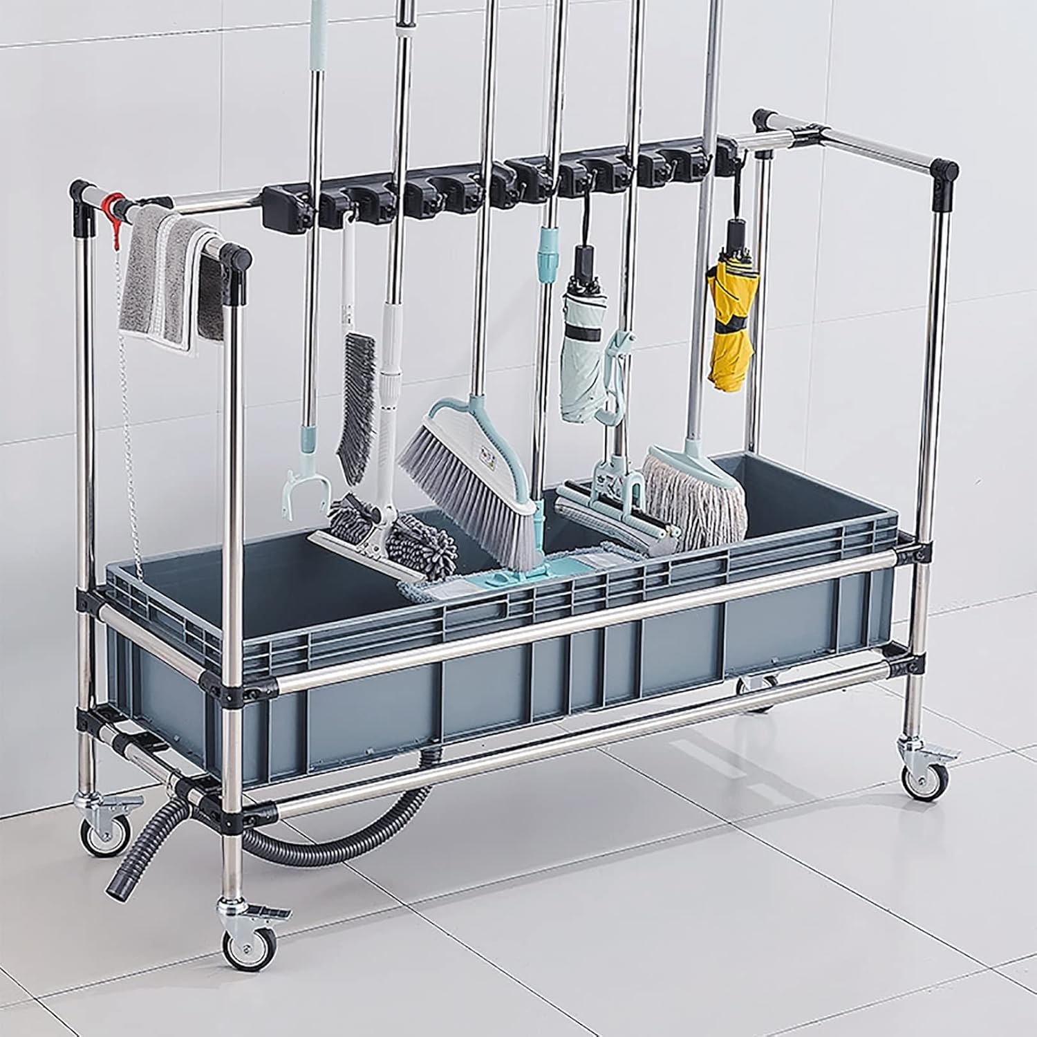 Racks Cleaning Tool Tower Mop Holder Umbrella Stand,Broom and Mop Holder Put Wet Mops Movable Commercial Mop Rack,for Garden Garage Schools, Hospitals, Factories, Hotels,Property Companies Restaurant