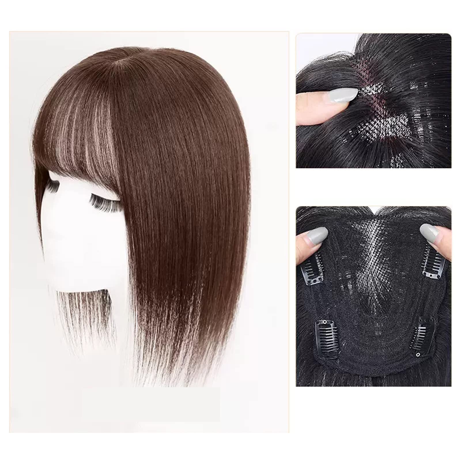 Parrucche per donne Parrucca Pezzo di capelli veri per coprire i capelli grigi Testa sottile di capelli Pezzo di toppa Capelli veri Soffici Aumenta il volume dei capelli Frangia finta Parrucche per