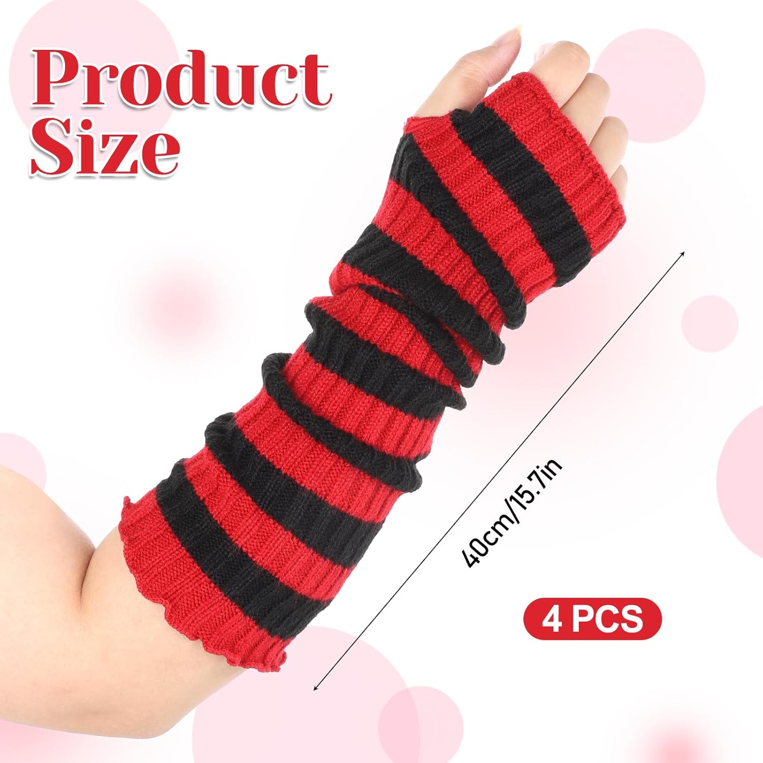 Red-Black Stripe Knit Arm Warmers Striped Arm Warmers Striped Leg Warmers Y2k, Punk Gothic Alt Emo Scene Cool Winter Arm Sleeves Grunge Accessories - Image 4