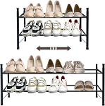 Shoe Rack 6-12 Pairs Shoes Organizer,Metal Iron of Expandable and Adjustable Shoes Organizer, Stackable Shoe Shelf for Entryway Doorway (2-Tier, White)