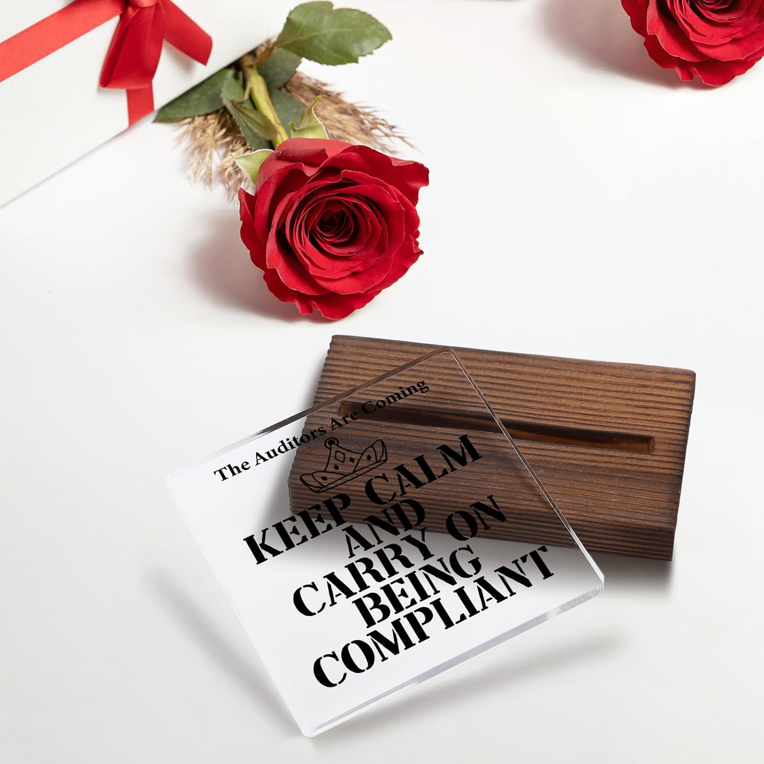 Funny Compliance Gift for Auditor or Accountant, Keep Calm and Carry On Being Compliant Acrylic Sign, Audit Warning Office Desk Decor for New Job, Farewell, Retirement or Appreciation Gift SKT246 image 2