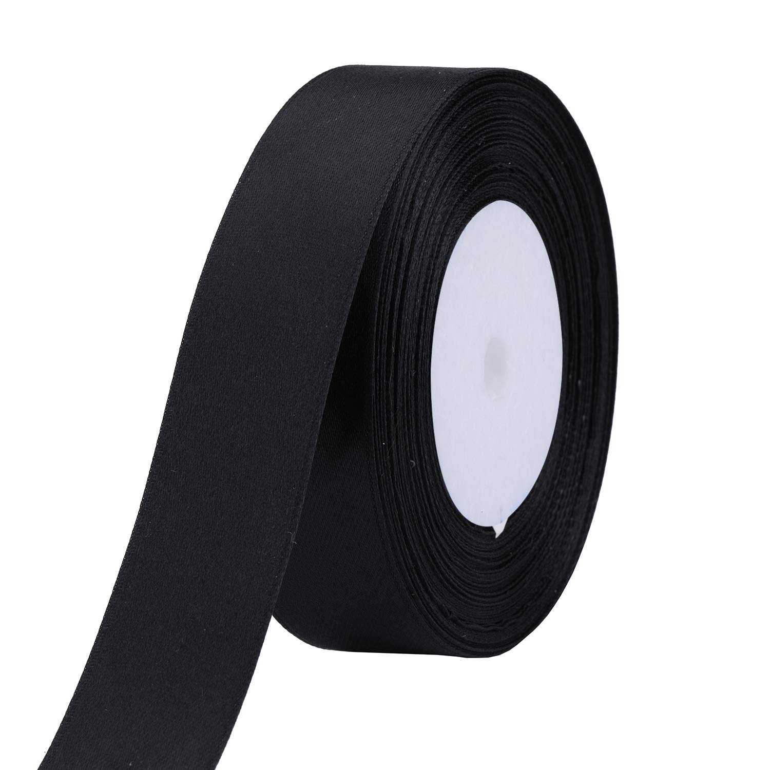 WedDecor Black Ribbon for Gift Wrapping, 25mm x 10 Metres Double Sided Polyester Satin Ribbon Roll for Crafting, Balloons, Hair Bow, Sewing, Christmas, Wedding, Birthday Cake Decoration
