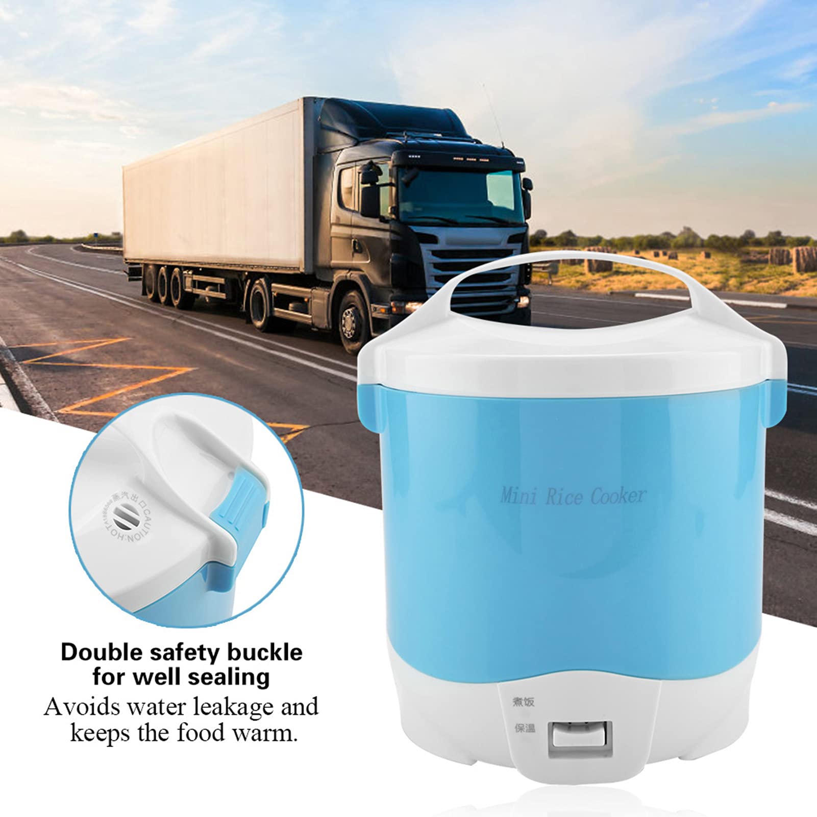 Fornello di Riso Multifunzionale Portatile Elettrico 24V 180W 1.6L Fornello a Vapore per Alimenti Fornello per Cereali di Riso Multi-fornello per Auto Camion(Blu)