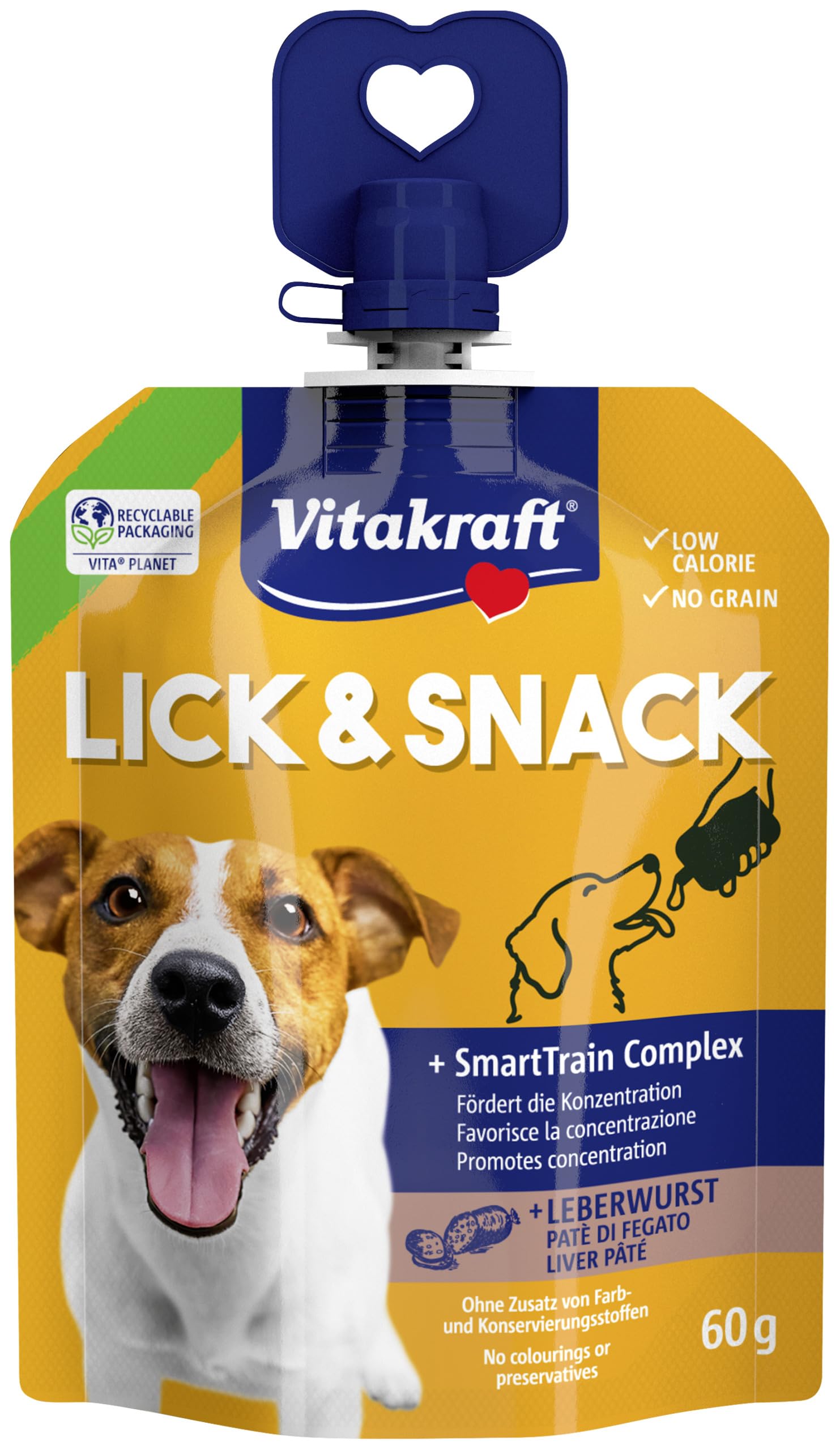 Vitakraft Lick & Snack, weiche Trainingscreme im Quetschie Format, mit Leberwurst, wiederverschließbar, ohne Zusatz von Zucker (1x 60g) - 1