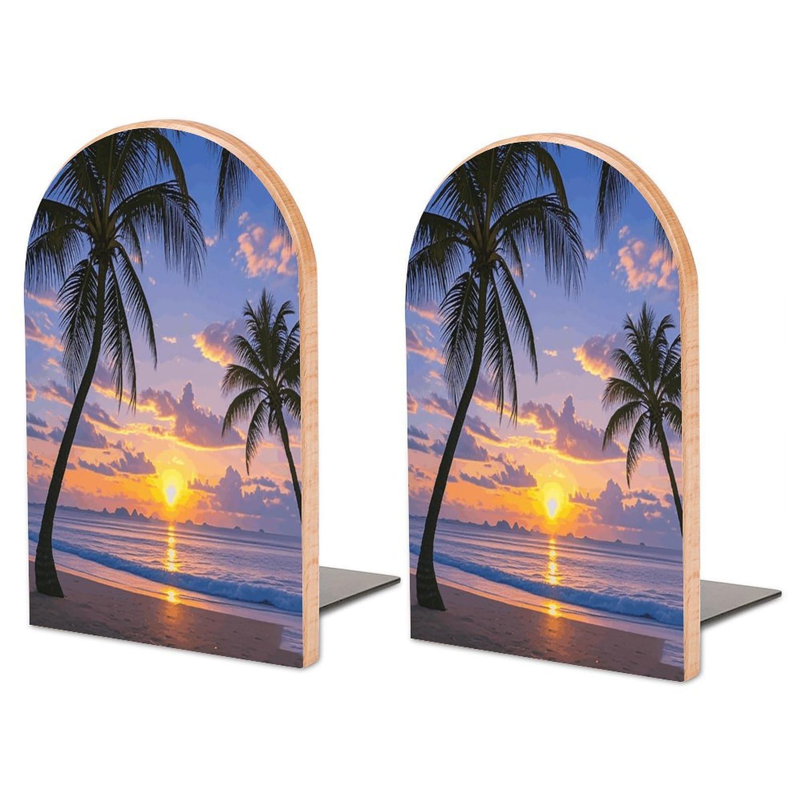 Sujetalibros económico de madera universal organizador de libros con puesta de sol