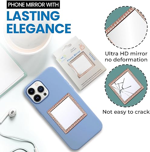 Miniatura 4 de Espejo de maquillaje con diamantes brillantes para funda de teléfono, color oro rosa, espejo de tocador adhesivo con piedras de circonita cúbica,